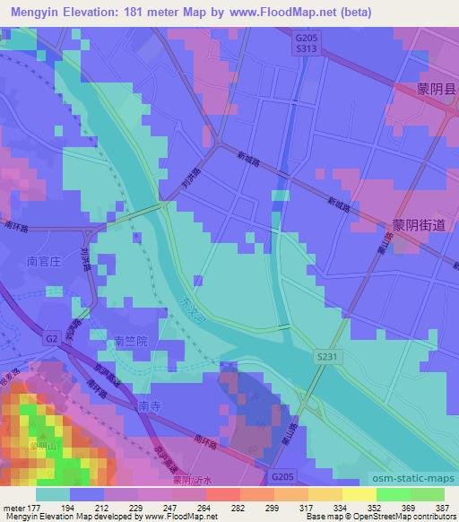 Mengyin,China Elevation Map