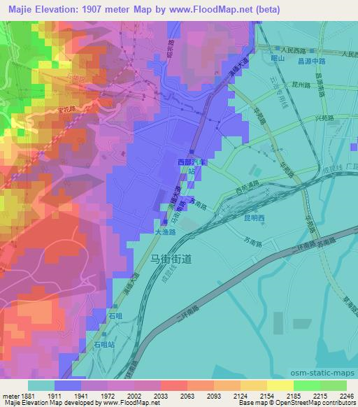 Majie,China Elevation Map