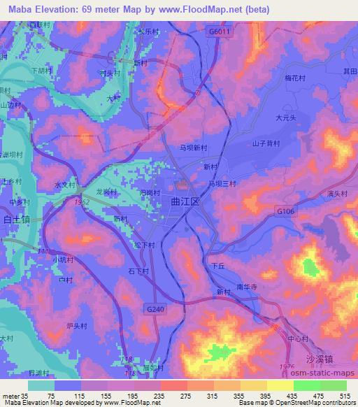 Maba,China Elevation Map