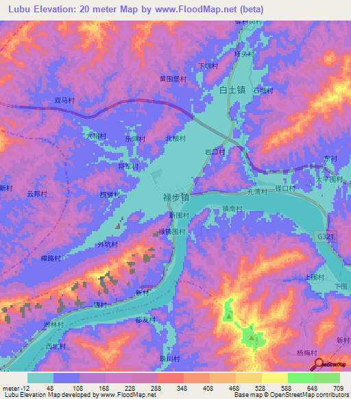 Lubu,China Elevation Map