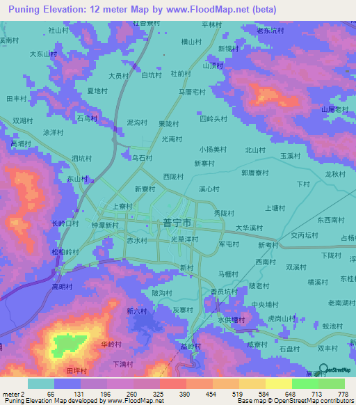 Puning,China Elevation Map