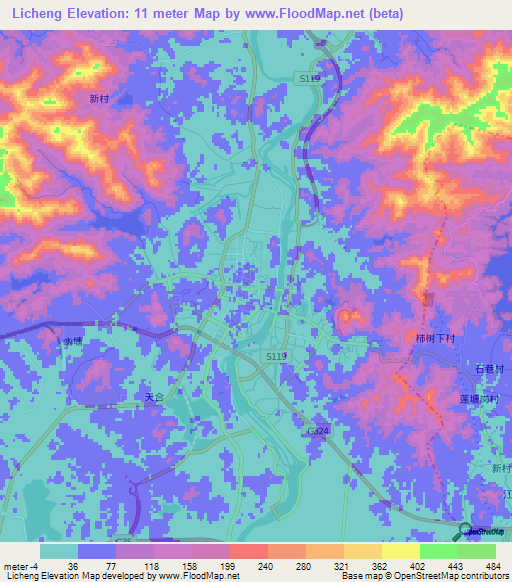 Licheng,China Elevation Map