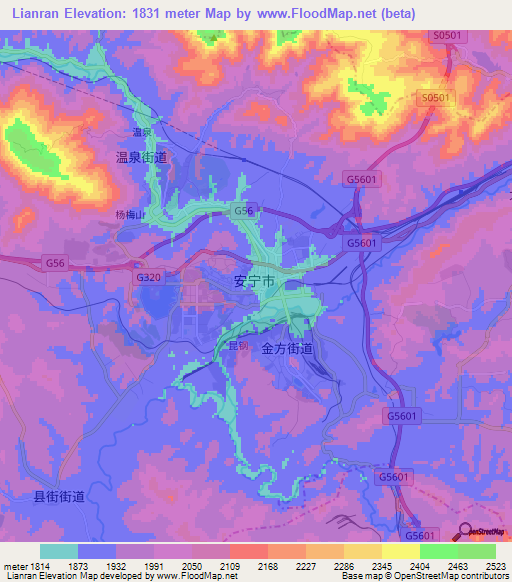 Lianran,China Elevation Map