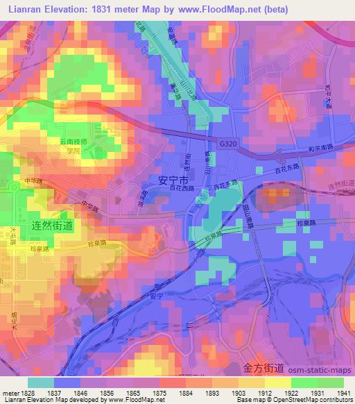 Lianran,China Elevation Map