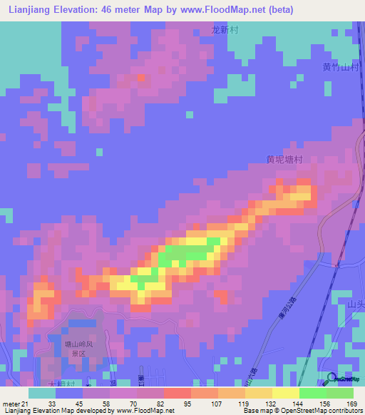 Lianjiang,China Elevation Map