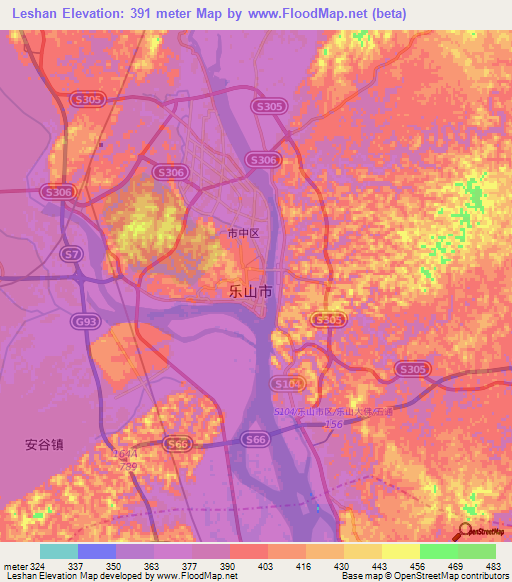 Leshan,China Elevation Map