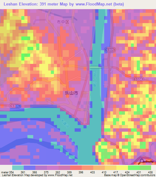 Leshan,China Elevation Map