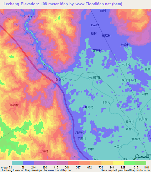 Lecheng,China Elevation Map