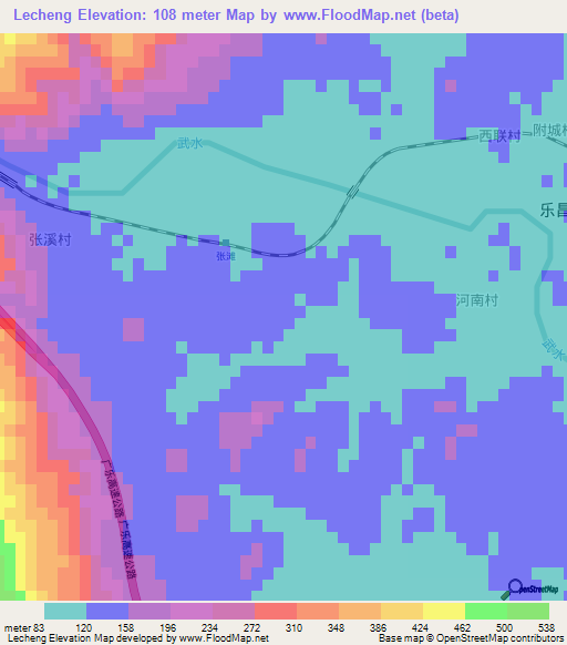 Lecheng,China Elevation Map