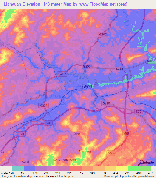 Lianyuan,China Elevation Map