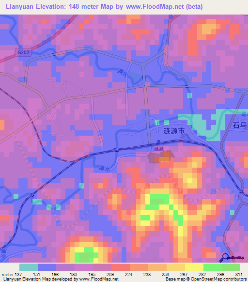 Lianyuan,China Elevation Map