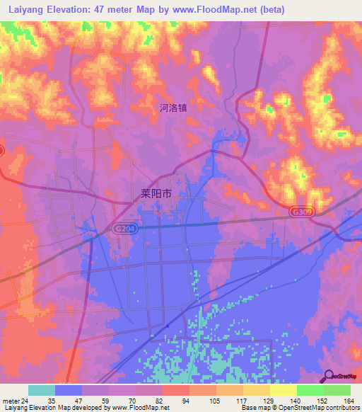 Laiyang,China Elevation Map