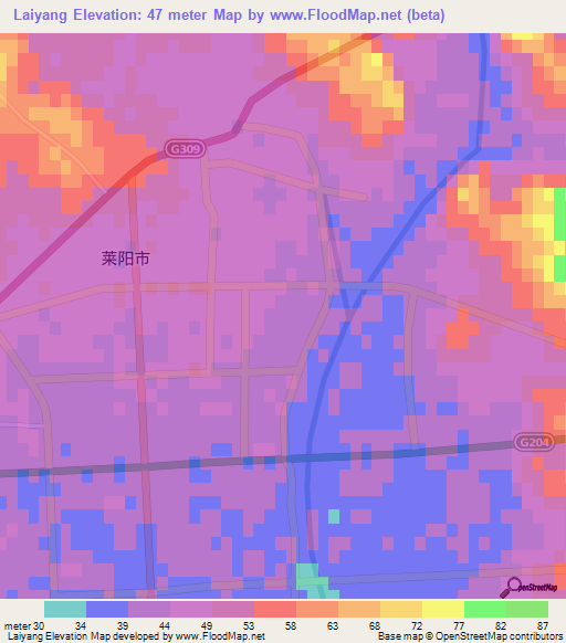 Laiyang,China Elevation Map