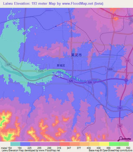 Laiwu,China Elevation Map