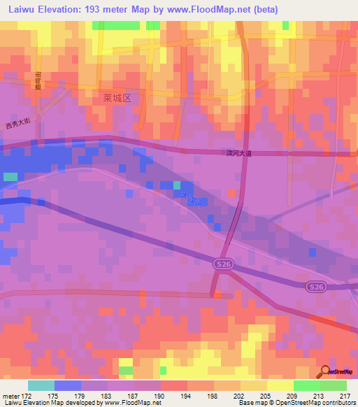 Laiwu,China Elevation Map