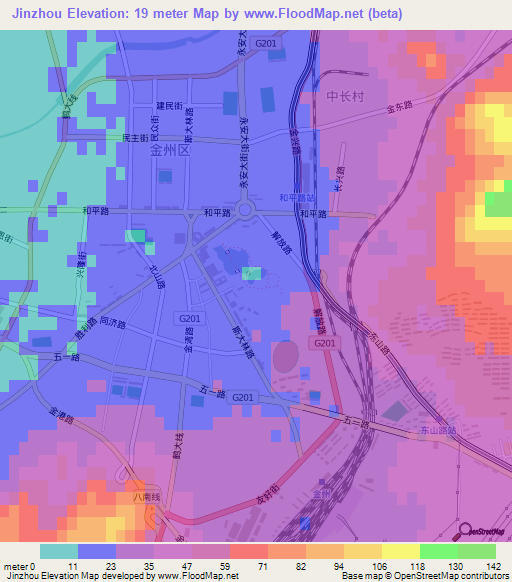 Jinzhou,China Elevation Map