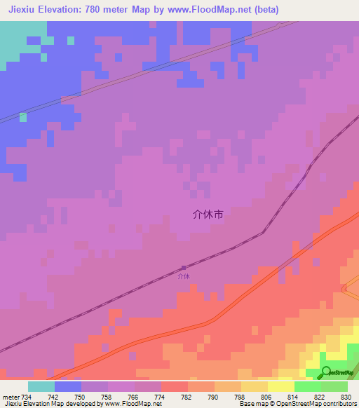 Jiexiu,China Elevation Map