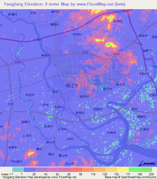 Yangjiang,China Elevation Map