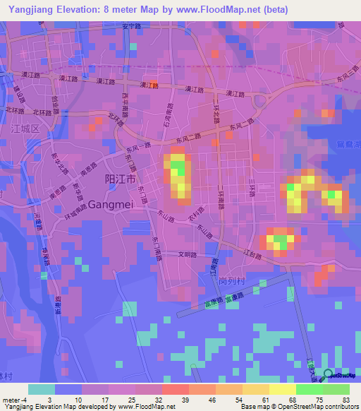 Yangjiang,China Elevation Map