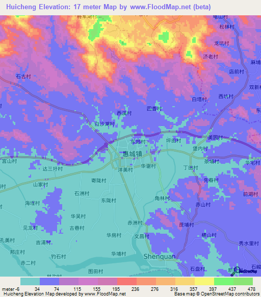 Huicheng,China Elevation Map