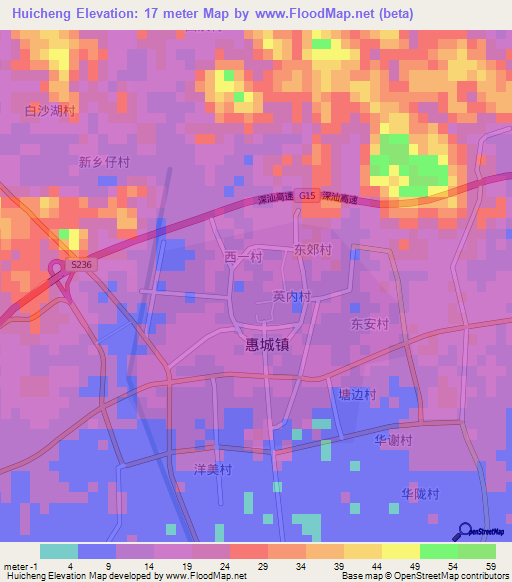 Huicheng,China Elevation Map