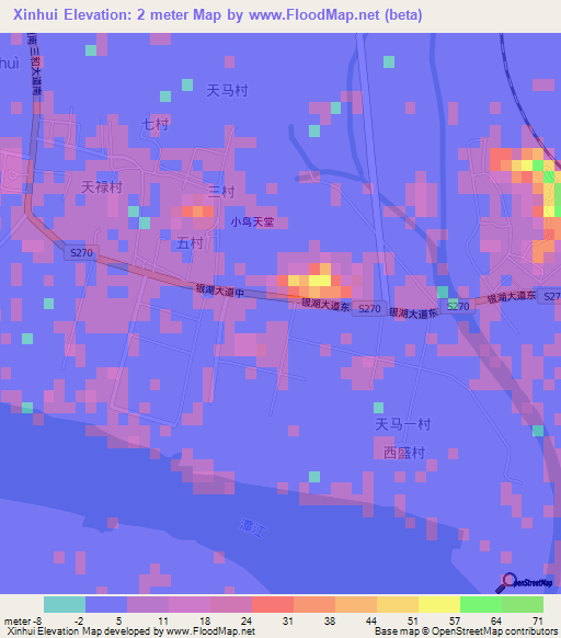 Xinhui,China Elevation Map