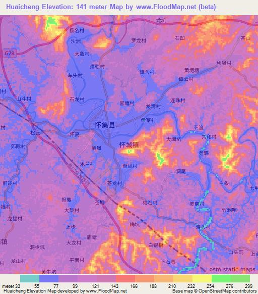 Huaicheng,China Elevation Map