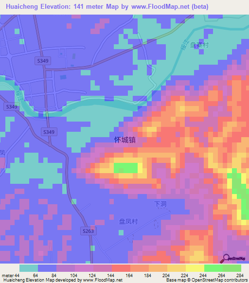 Huaicheng,China Elevation Map