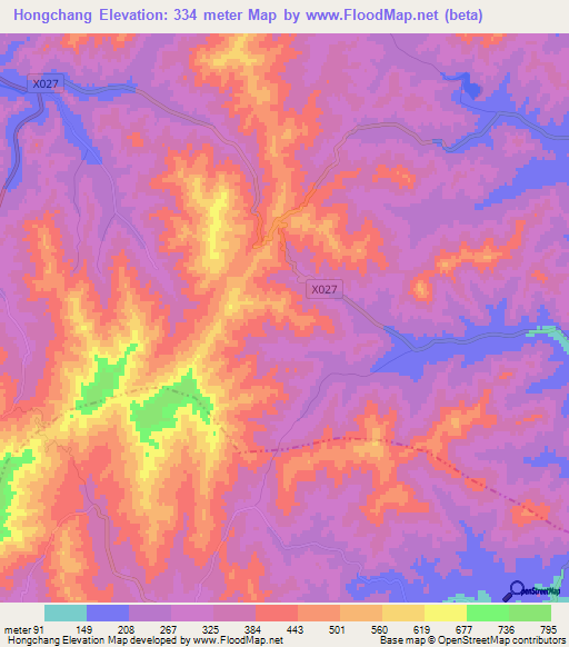 Hongchang,China Elevation Map