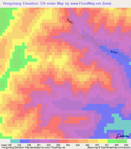 Hongchang,China Elevation Map