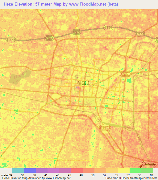 Heze,China Elevation Map