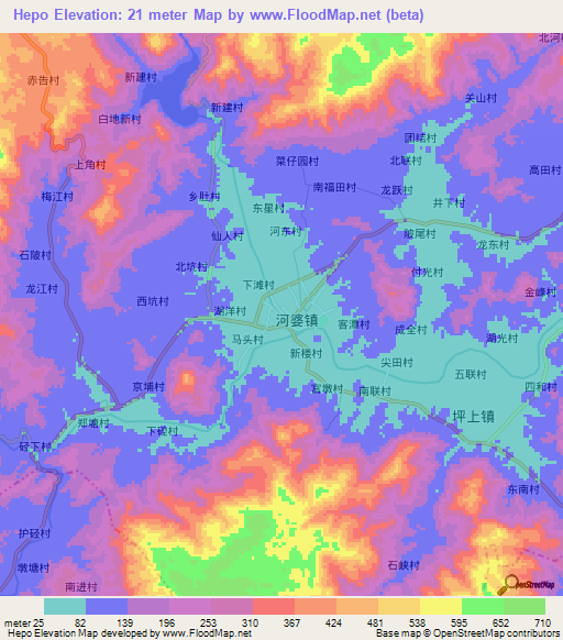 Hepo,China Elevation Map