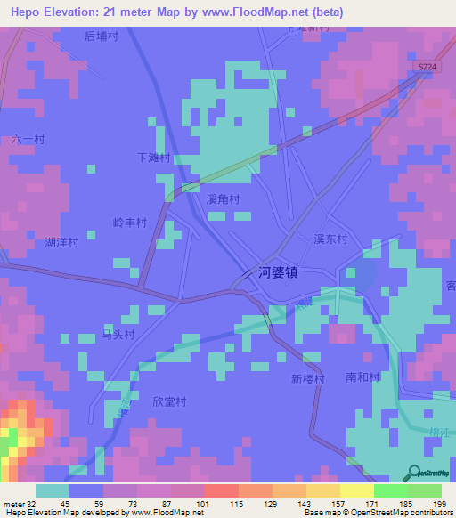 Hepo,China Elevation Map