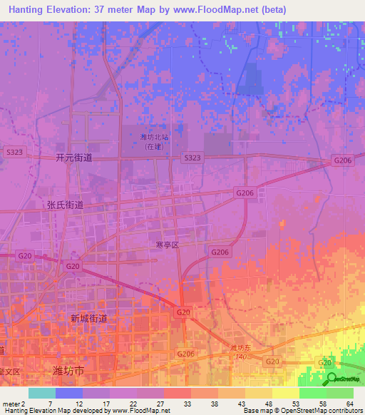 Hanting,China Elevation Map