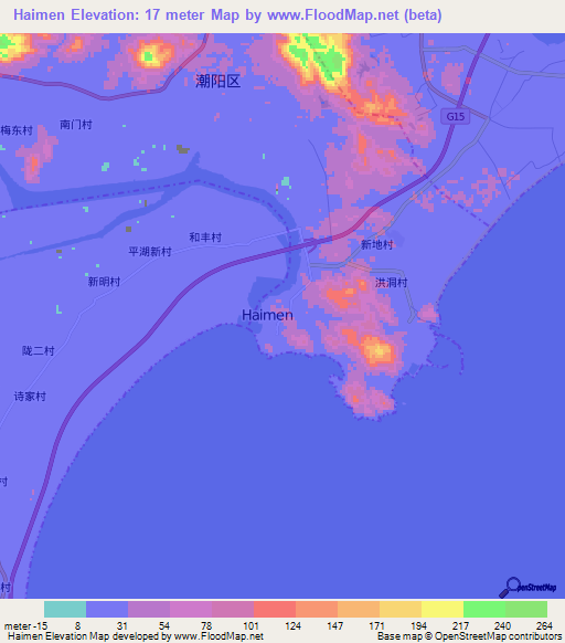 Haimen,China Elevation Map