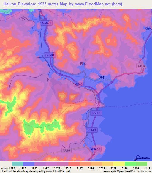 Haikou,China Elevation Map