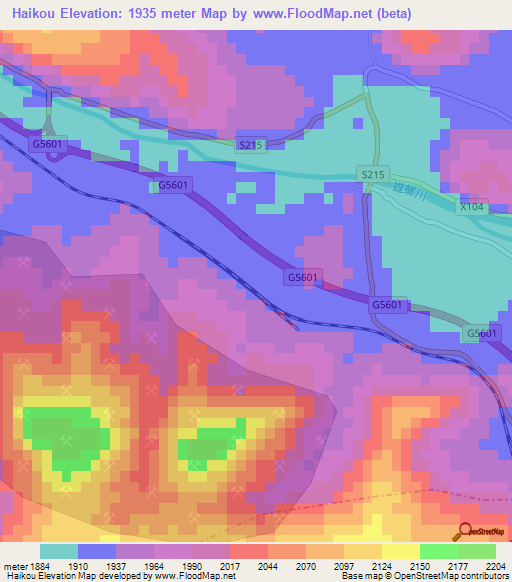 Haikou,China Elevation Map