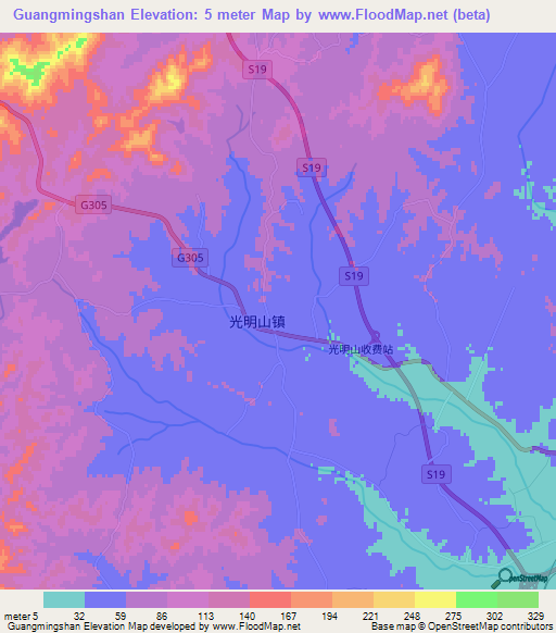 Guangmingshan,China Elevation Map