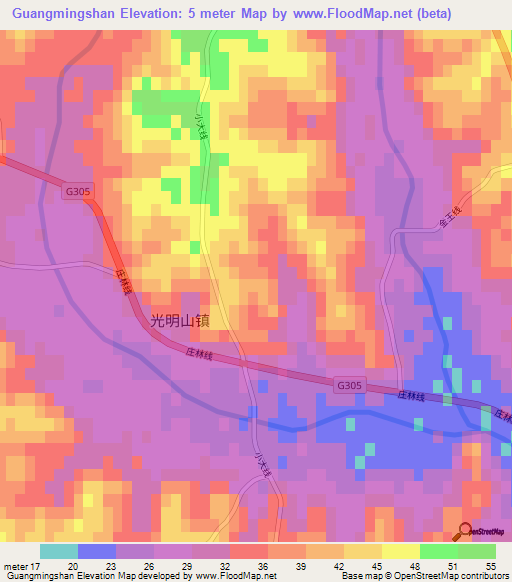 Guangmingshan,China Elevation Map