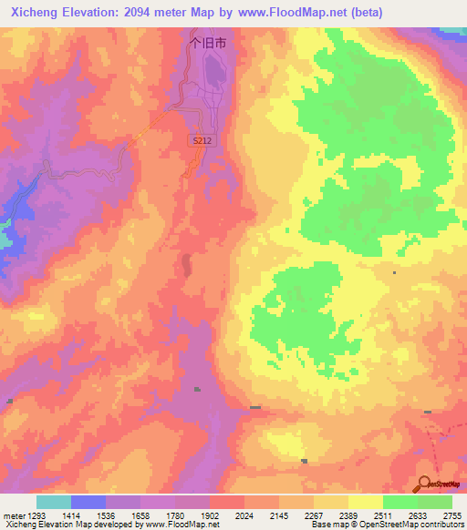 Xicheng,China Elevation Map