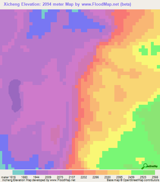 Xicheng,China Elevation Map