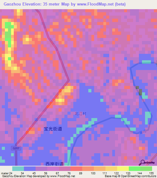 Gaozhou,China Elevation Map