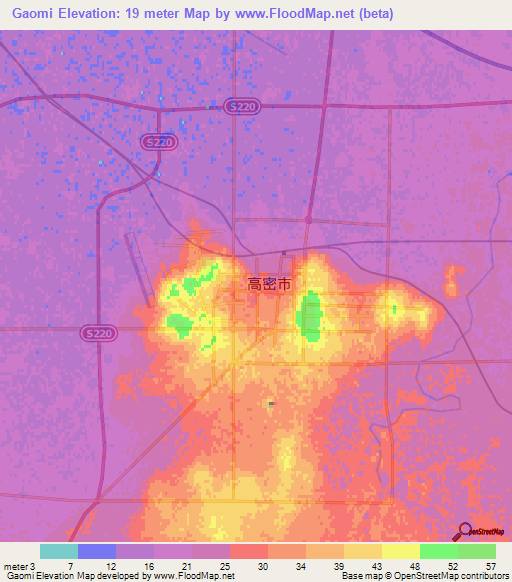 Gaomi,China Elevation Map