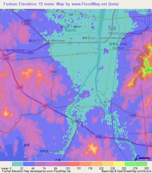 Fushan,China Elevation Map