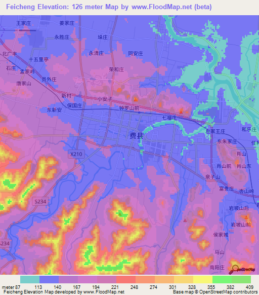 Feicheng,China Elevation Map