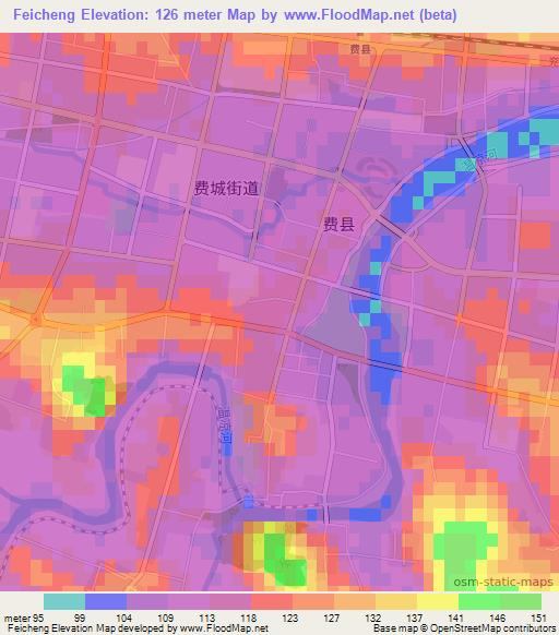 Feicheng,China Elevation Map