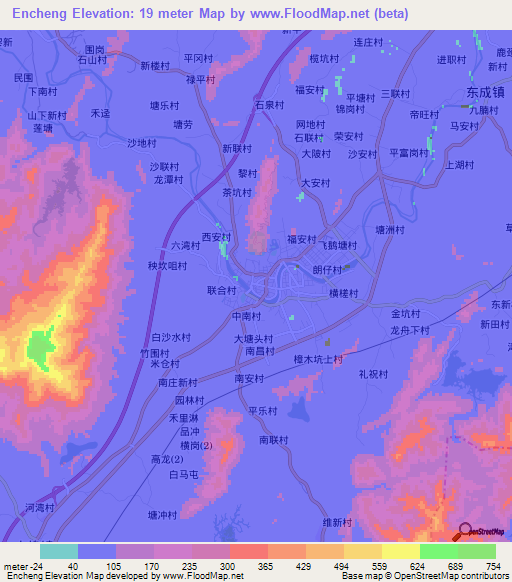 Encheng,China Elevation Map