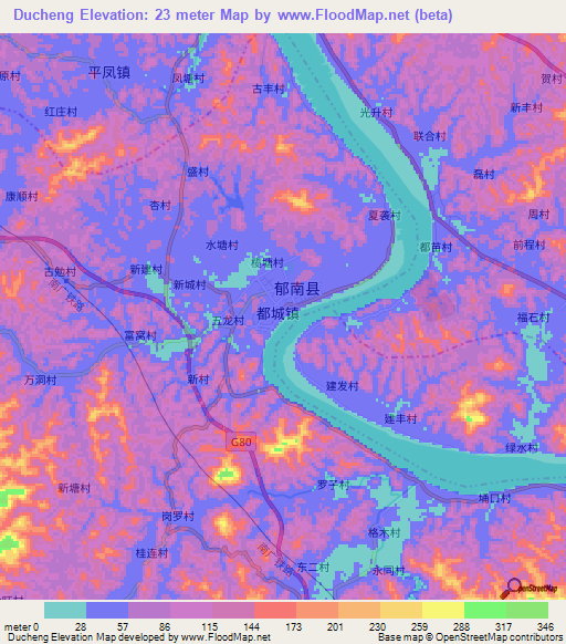 Ducheng,China Elevation Map