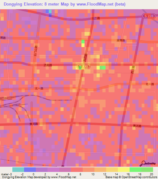 Dongying,China Elevation Map