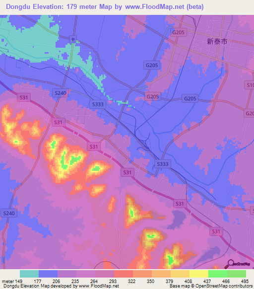 Dongdu,China Elevation Map